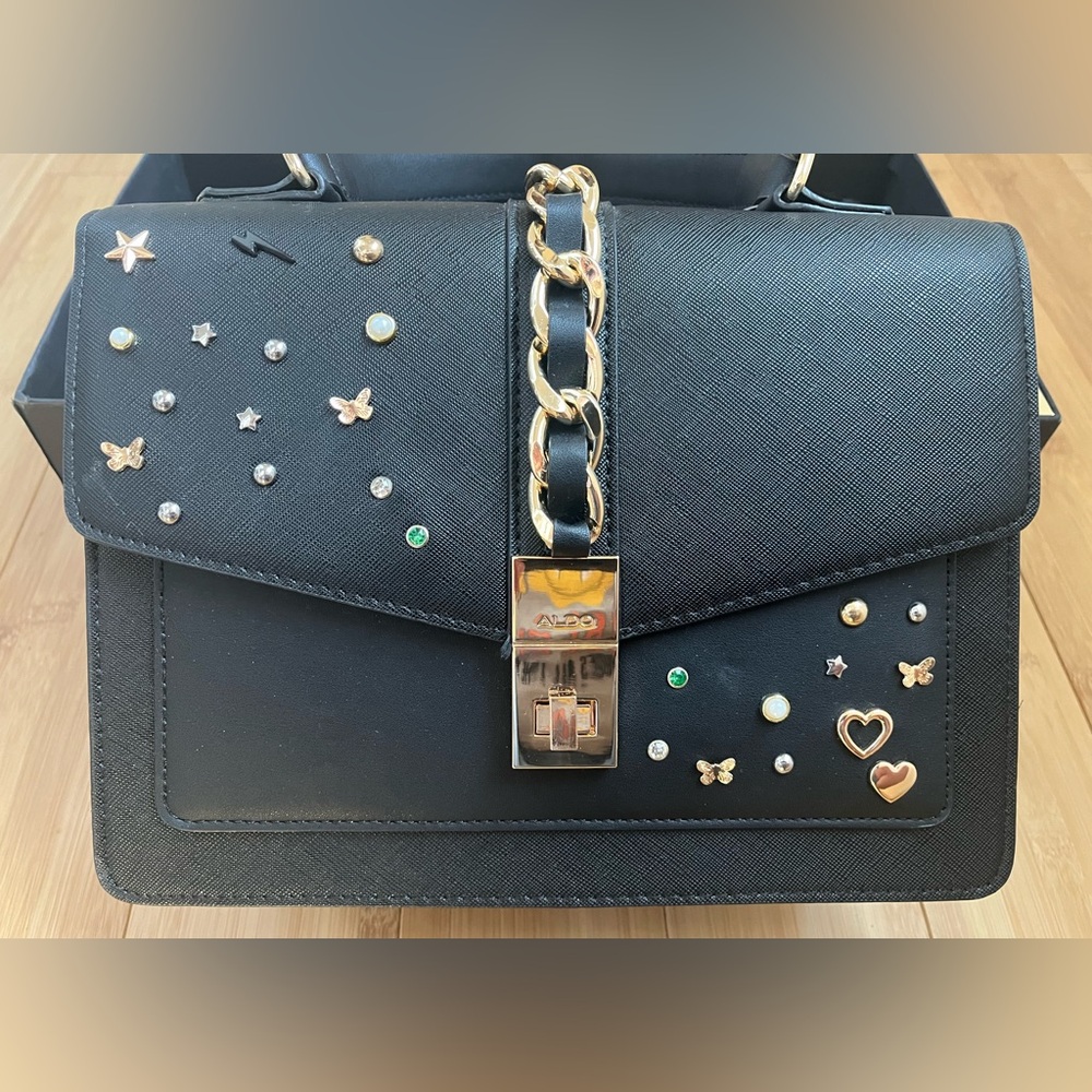 Aldo Black Crossbody bag with Rhinestones and detachable strap MSRP $98